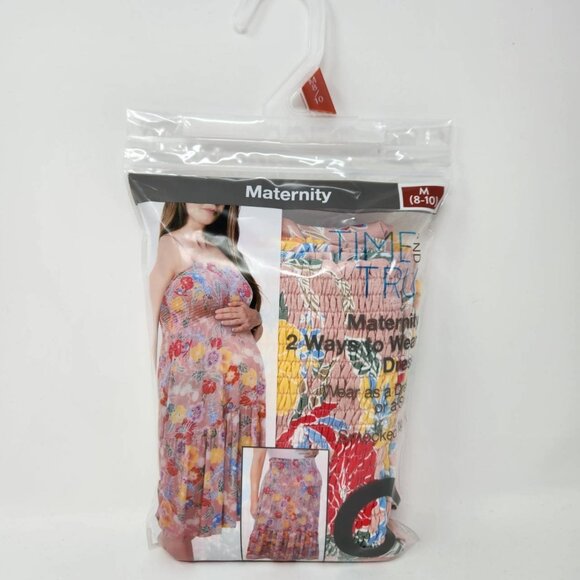 Time and Tru Maternity 2-Way Dress Smocked Floral Pink and Yellow Sz M 8-10 - Picture 1 of 10